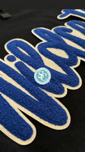 Load image into Gallery viewer, Wildcats cursive chenille patch, Royal blue and white, Kentucky patch, white glitter backing, Wildcats game day, iron on patch, diy patch