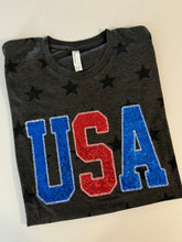 Load image into Gallery viewer, USA sequin shirt | Fourth of July shirt| sparkle |Women's Patriotic tee|Stars shirt| Fourth of July apparel | 4th of July shirt| Embroidered