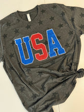 Load image into Gallery viewer, USA sequin shirt | Fourth of July shirt| sparkle |Women's Patriotic tee|Stars shirt| Fourth of July apparel | 4th of July shirt| Embroidered