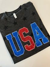 Load image into Gallery viewer, USA sequin shirt | Fourth of July shirt| sparkle |Women's Patriotic tee|Stars shirt| Fourth of July apparel | 4th of July shirt| Embroidered