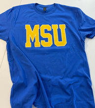 Load image into Gallery viewer, MSU Embroidered Shirt, Morehead State, T shirt, Sweatshirt, womens gift, college shirt, sister gift, KY shirt, Eagles, Blue and yellow