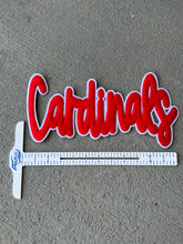 Load image into Gallery viewer, Cardinals cursive chenille patch, Red and white, cardinals patch, Cardinals game day, iron on patch, diy patch