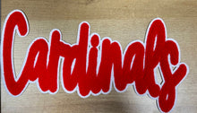 Load image into Gallery viewer, Cardinals cursive chenille patch, Red and white, cardinals patch, Cardinals game day, iron on patch, diy patch