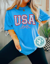 Load image into Gallery viewer, USA Coquette 4th of July Bow T Shirt, Soft Girl Patriotic TShirt, Cute Independence Day Tee, American Girly Gift, Fourth of July Country