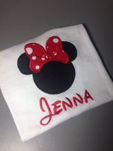 Load image into Gallery viewer, Minnie Mouse embroidered shirt or bodysuit, Minnie Mouse applique shirt, disney personalized shirt