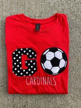 Load image into Gallery viewer, Cardinals t shirt , AdulT, Youth, Toddler, CARDS, GO Cardinals, tailgating shirt, Kentucky shirt, Applique, Leopard, soccer