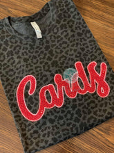 Load image into Gallery viewer, Cardinals T-shirt, Adult, Youth, Toddler CARDS, Black Leopard t shirt, shirt, glitter, Applique, Cardinals,
