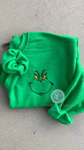 Load image into Gallery viewer, Grinch face sweatshirt, Christmas sweatshirt, Feeling Grinchy, Grinch shirt, Embroidered, Holiday sweatshirt, Grinch shirt
