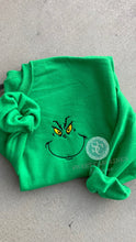 Load image into Gallery viewer, Grinch face sweatshirt, Christmas sweatshirt, Feeling Grinchy, Grinch shirt, Embroidered, Holiday sweatshirt, Grinch shirt